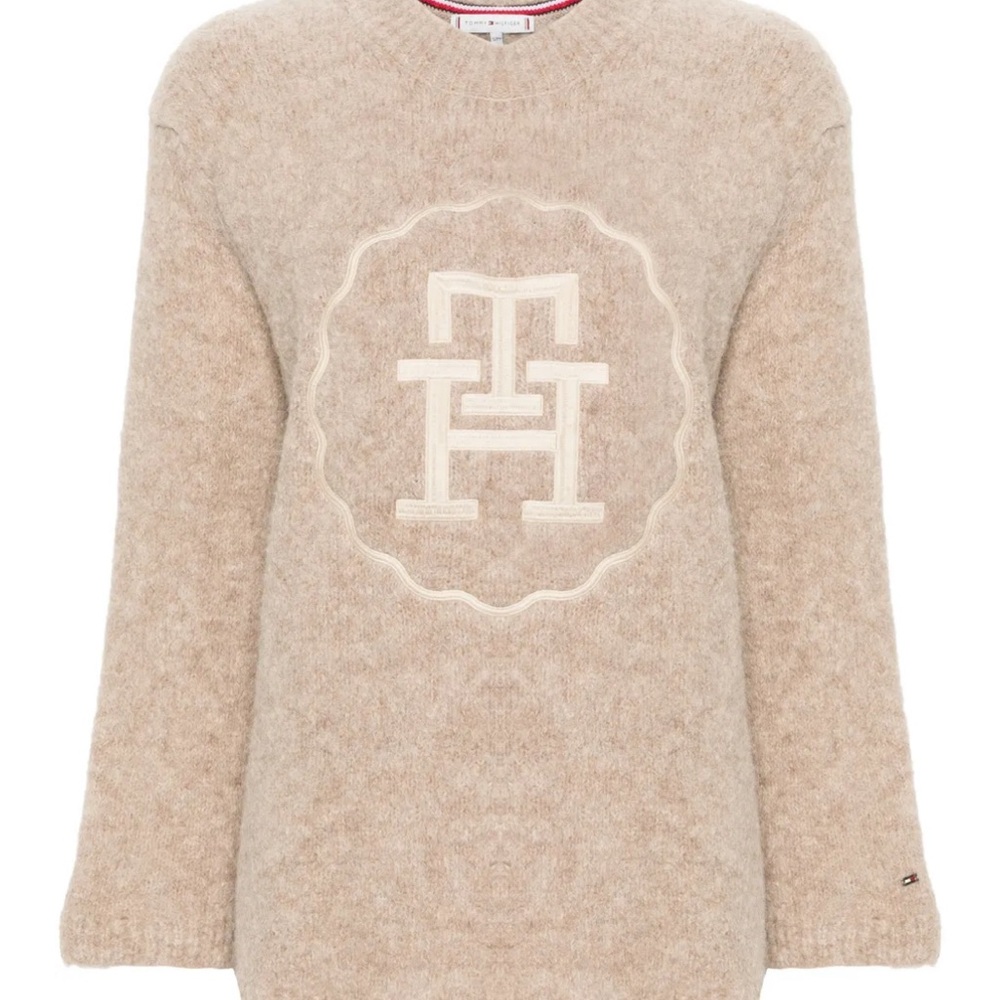 Tommy Hilfiger Tan Crew Neck Sweater with Logo
